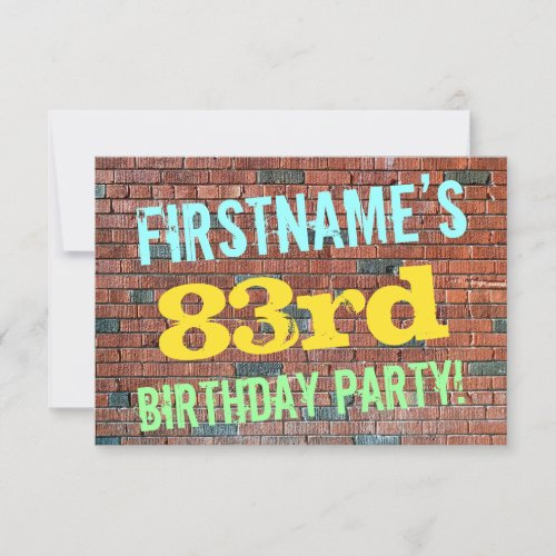 Brick Wall Graffiti Inspired 83rd Birthday  Name Invitation