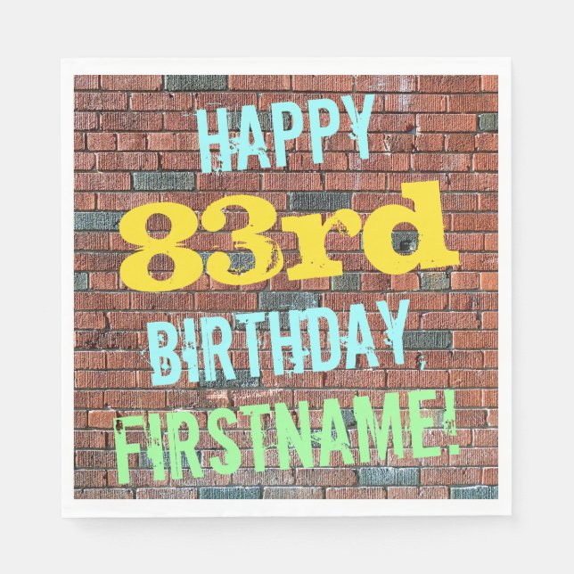 Brick Wall Graffiti Inspired 83rd Birthday + Name Napkins (Front)