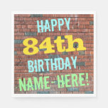 [ Thumbnail: Brick Wall Graffiti Inspired 84th Birthday + Name Napkins ]