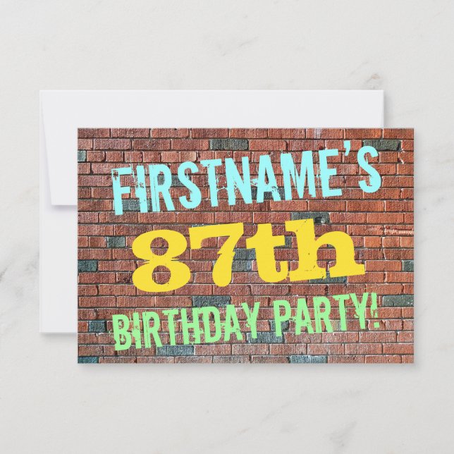 Brick Wall Graffiti Inspired 87th Birthday + Name Invitation (Front)