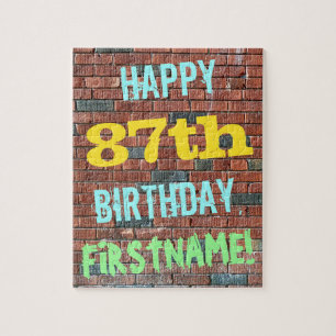Brick Wall Graffiti Inspired 87th Birthday + Name Jigsaw Puzzle