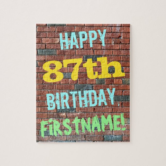 Brick Wall Graffiti Inspired 87th Birthday + Name Jigsaw Puzzle (Vertical)