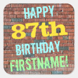 [ Thumbnail: Brick Wall Graffiti Inspired 87th Birthday + Name Sticker ]
