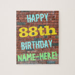 [ Thumbnail: Brick Wall Graffiti Inspired 88th Birthday + Name Jigsaw Puzzle ]