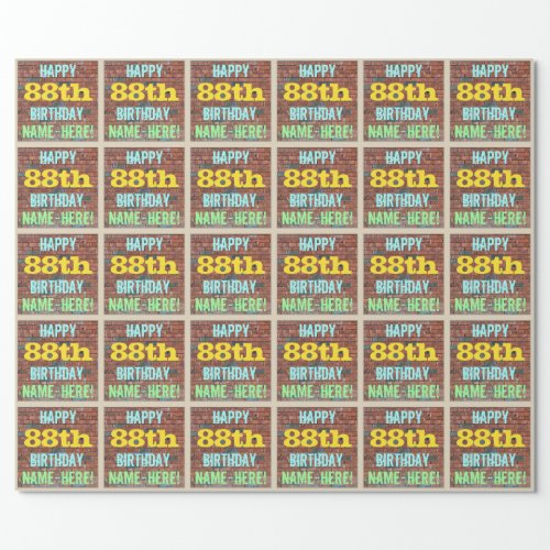 Brick Wall Graffiti Inspired 88th Birthday  Name Wrapping Paper