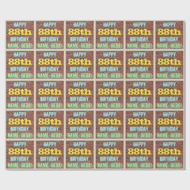 Brick Wall Graffiti Inspired 88th Birthday + Name Wrapping Paper (Flat)