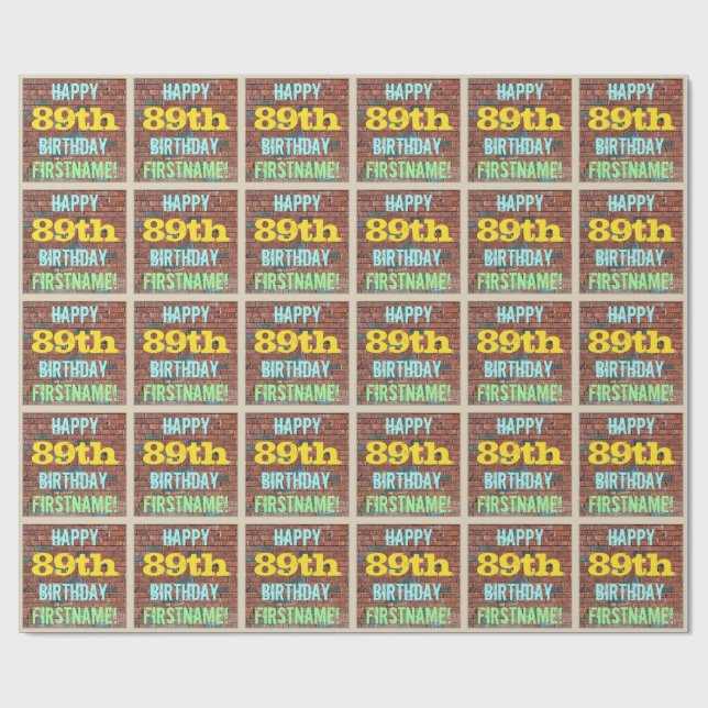 Brick Wall Graffiti Inspired 89th Birthday + Name Wrapping Paper (Flat)