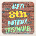 [ Thumbnail: Brick Wall Graffiti Inspired 8th Birthday + Name Paper Coaster ]
