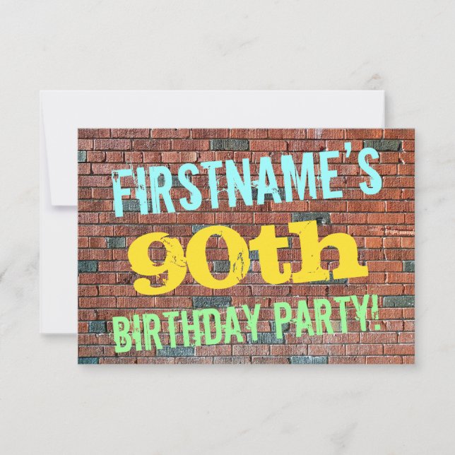 Brick Wall Graffiti Inspired 90th Birthday + Name Invitation (Front)