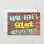 [ Thumbnail: Brick Wall Graffiti Inspired 91st Birthday + Name Invitation ]