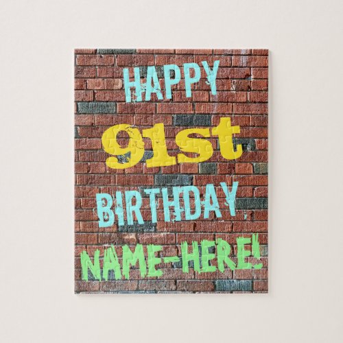 Brick Wall Graffiti Inspired 91st Birthday  Name Jigsaw Puzzle