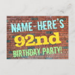 [ Thumbnail: Brick Wall Graffiti Inspired 92nd Birthday + Name Invitation ]