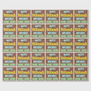 Brick Wall Graffiti Inspired 92nd Birthday + Name Wrapping Paper