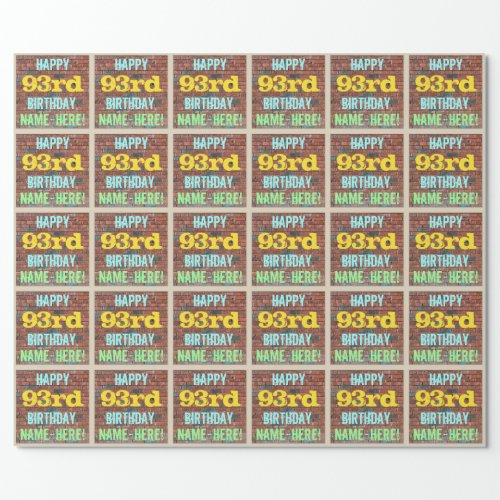 Brick Wall Graffiti Inspired 93rd Birthday  Name Wrapping Paper