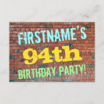 [ Thumbnail: Brick Wall Graffiti Inspired 94th Birthday + Name Invitation ]