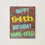 [ Thumbnail: Brick Wall Graffiti Inspired 94th Birthday + Name Jigsaw Puzzle ]