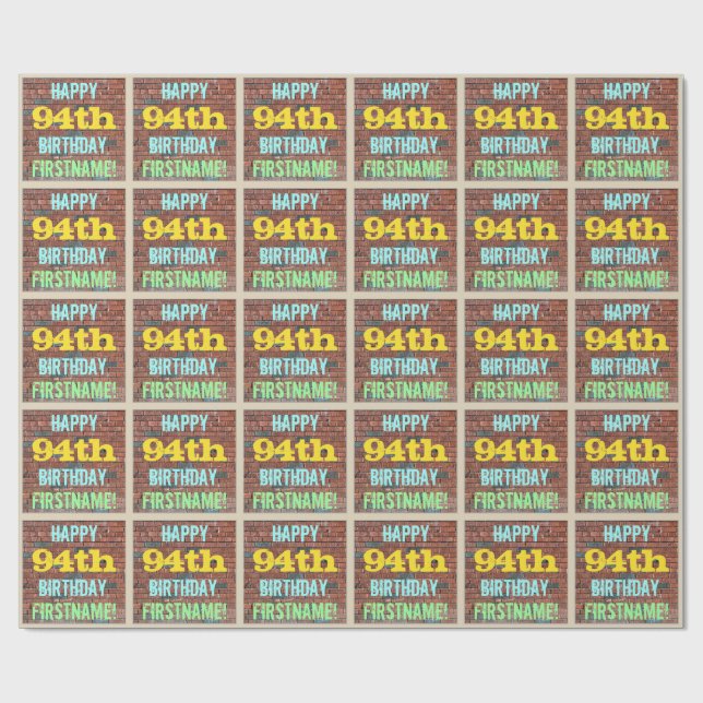 Brick Wall Graffiti Inspired 94th Birthday + Name Wrapping Paper (Flat)