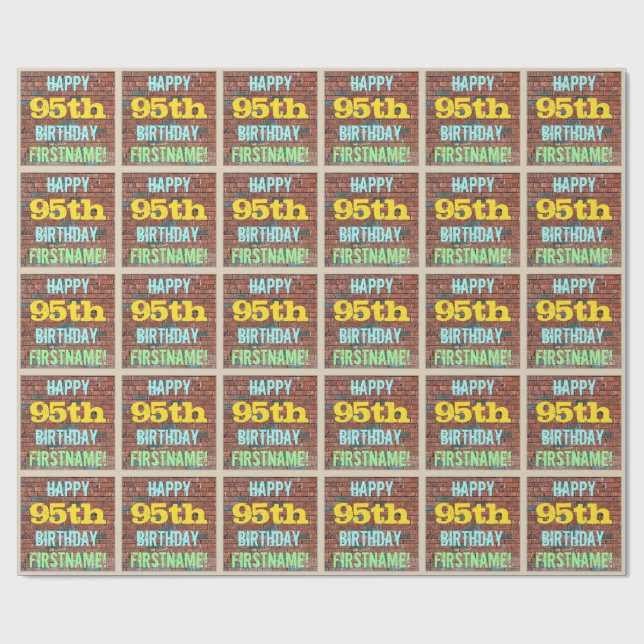 Brick Wall Graffiti Inspired 95th Birthday + Name Wrapping Paper (Flat)