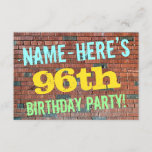 [ Thumbnail: Brick Wall Graffiti Inspired 96th Birthday + Name Invitation ]