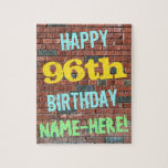 [ Thumbnail: Brick Wall Graffiti Inspired 96th Birthday + Name Jigsaw Puzzle ]