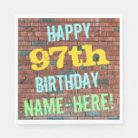 [ Thumbnail: Brick Wall Graffiti Inspired 97th Birthday + Name Napkin ]
