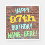 [ Thumbnail: Brick Wall Graffiti Inspired 97th Birthday + Name Napkins ]