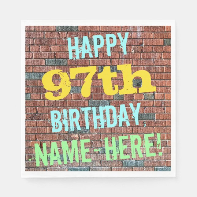 Brick Wall Graffiti Inspired 97th Birthday + Name Napkins (Front)