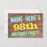 [ Thumbnail: Brick Wall Graffiti Inspired 98th Birthday + Name Invitation ]