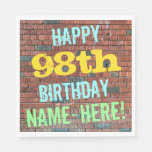 [ Thumbnail: Brick Wall Graffiti Inspired 98th Birthday + Name Napkins ]