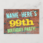 [ Thumbnail: Brick Wall Graffiti Inspired 99th Birthday + Name Invitation ]