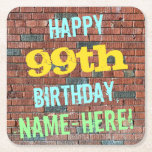 [ Thumbnail: Brick Wall Graffiti Inspired 99th Birthday + Name Paper Coaster ]