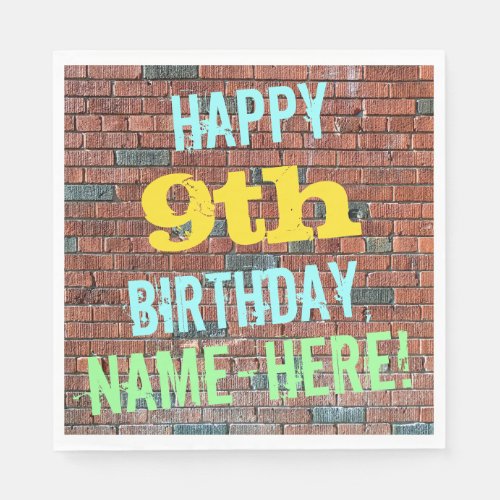 Brick Wall Graffiti Inspired 9th Birthday  Name Paper Napkins