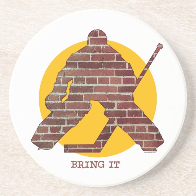 Brick Wall Hockey Goalie Sandstone Coaster (Front)