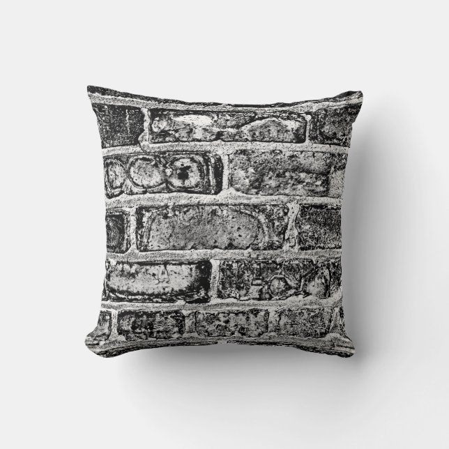 Brick Wall in Black & White Throw Pillow (Front)
