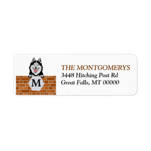 Brick Wall Monogram Husky Dog Return Address Label