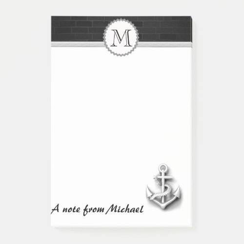 Brick wall nautical  anchor monogram post_it notes