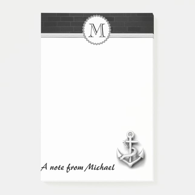 Brick wall nautical  anchor monogram post-it notes (Front)