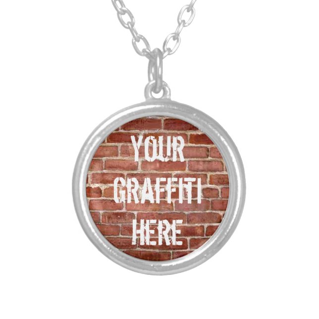 Brick Wall Personalized Graffiti Silver Plated Necklace (Front)