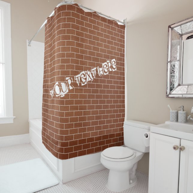 Brick Wall Shower Curtain with Custom Text (In Situ)