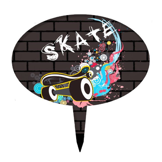 Brick Wall Skate Graffiti Logo With Board Cake Topper (Front)