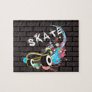 Brick Wall Skate Graffiti Logo With Board Jigsaw Puzzle