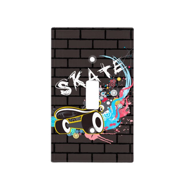 Brick Wall Skate Graffiti Logo With Board Light Switch Cover (Front)