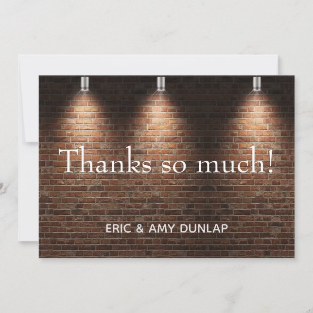 Brick Wall Spotlight Wedding Personalized Thank You Card (Front)