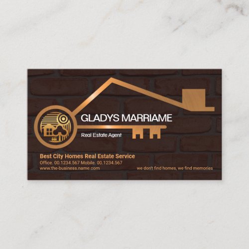 Brick Wall Texture Stylish Bronze Key Home Realtor Business Card