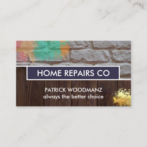 Brick Wall Timber Panel Paint Splatter Business Card