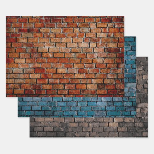 BRICK WALL TRIO HEAVY WEIGHT DECOUPAGE WRAPPING PAPER SHEETS