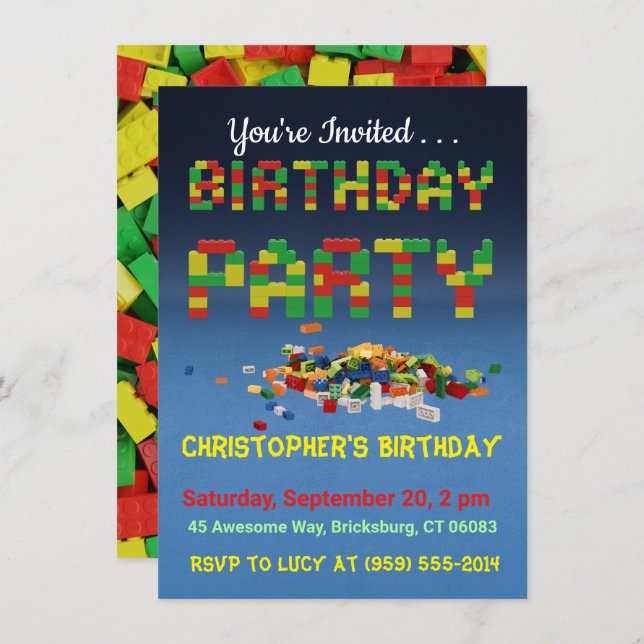 Brickbuilder Birthday Party Invitation (Front/Back)