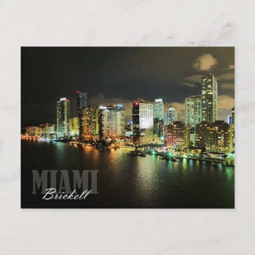 Brickell skyline at night in Miami Florida Postcard