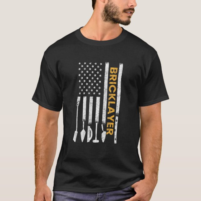 Bricklayer American Flag Brickmason Brick Masonry T-Shirt (Front)