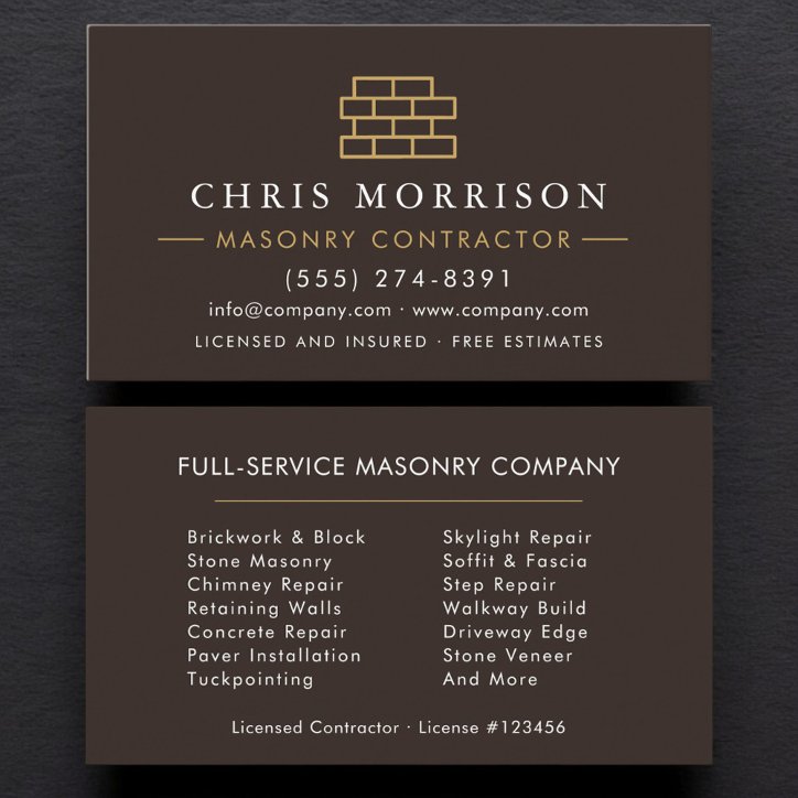Bricklayer Brick Masonry Contractor Business Card